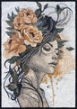 28"x20" Woman with Flowers in Her Hair Mosaic – Feminine Floral Portrait Decor, Customization Available