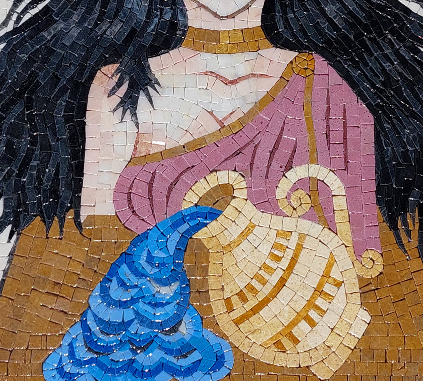 Handmade Aquarius Zodiac Mosaic Tile Art: Home Wall Decor (30x20)