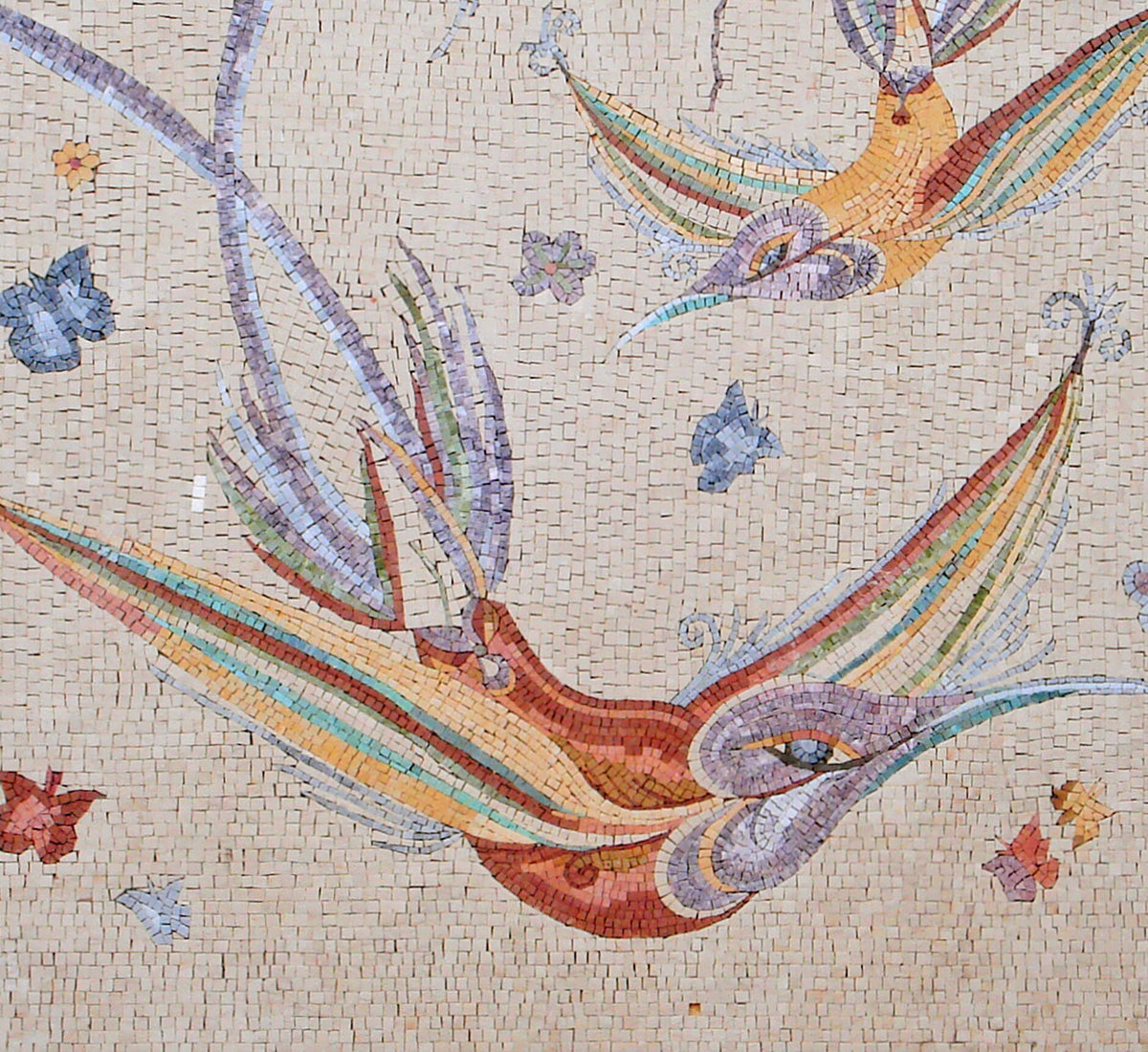 Hummingbird Mosaic Tile Art: Botanical Floral Wall Decor