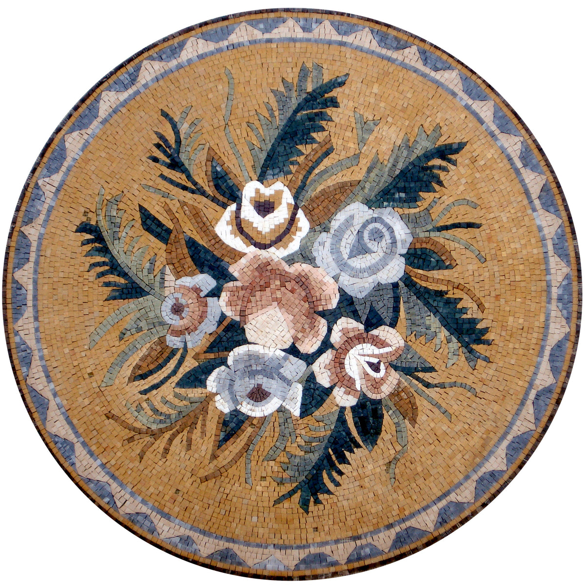 Elegant 32-Inch Handmade Marble Mosaic Medallion - Floral Pattern Art Tile Stone Décor - Customization available