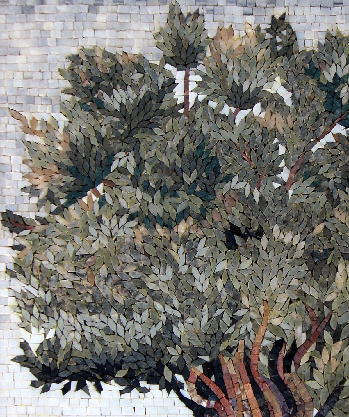Handmade Olive Tree Mosaic Art: Marble Backsplash Tile (28” x 22.5")
