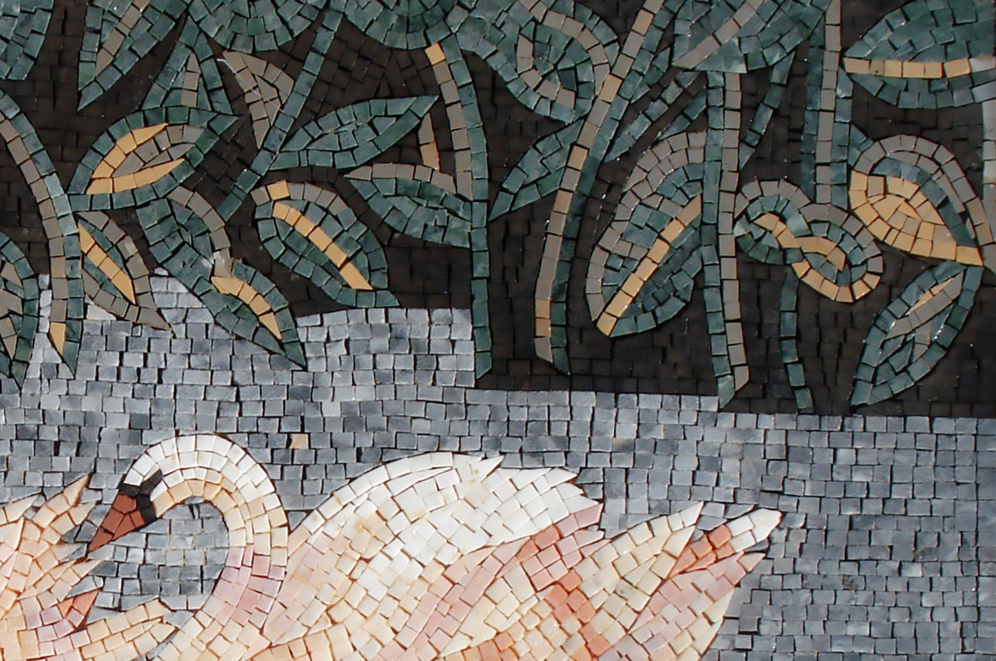 Swan Mosaic Tile Art: Handmade Marble Mural (36" x 24")