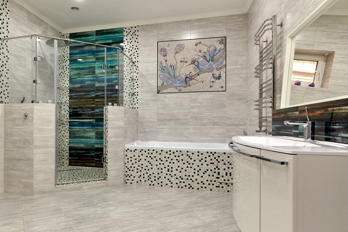 Handmade Bird Mosaic Tile Art: Pastel Stone Wall Decor