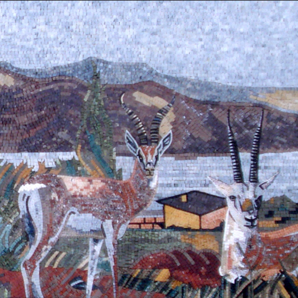 Handmade Deer Mosaic Tile Art: Marble Stone Gazelle Landscape