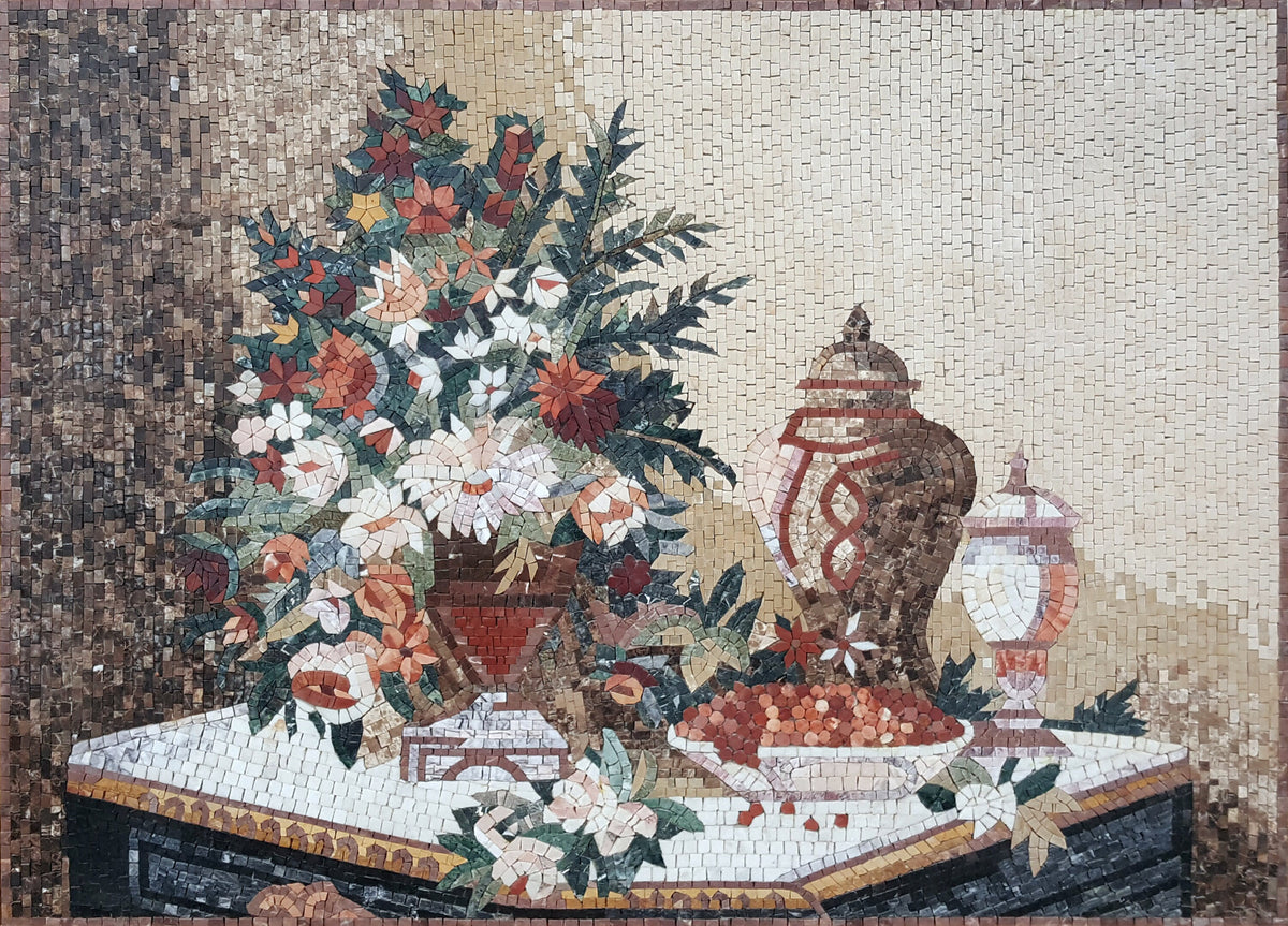 Handmade Floral Mosaic Tile Art: Kitchen Backsplash Decor