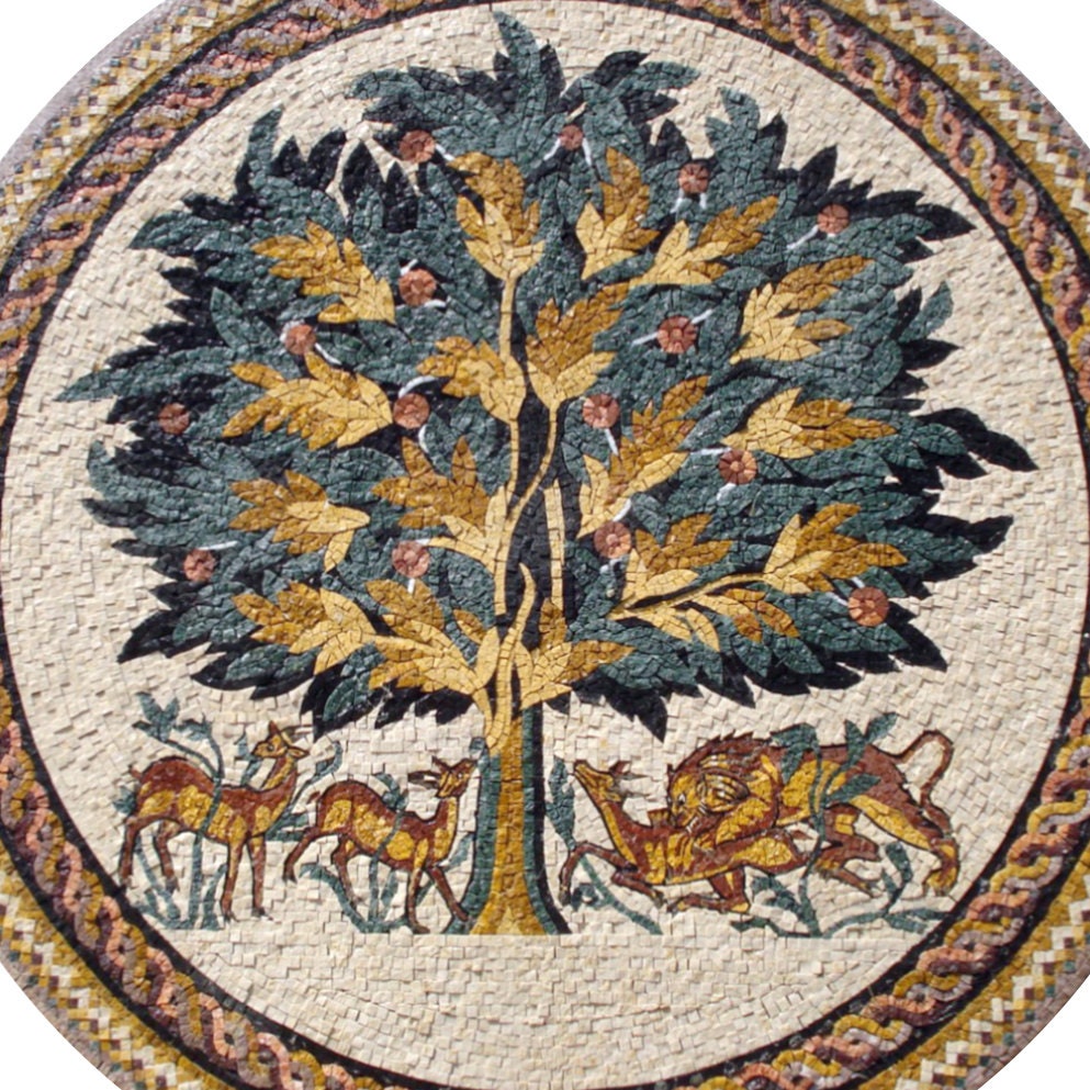Tree of Life Mosaic Art Tile: Hisham's Palace Reproduction