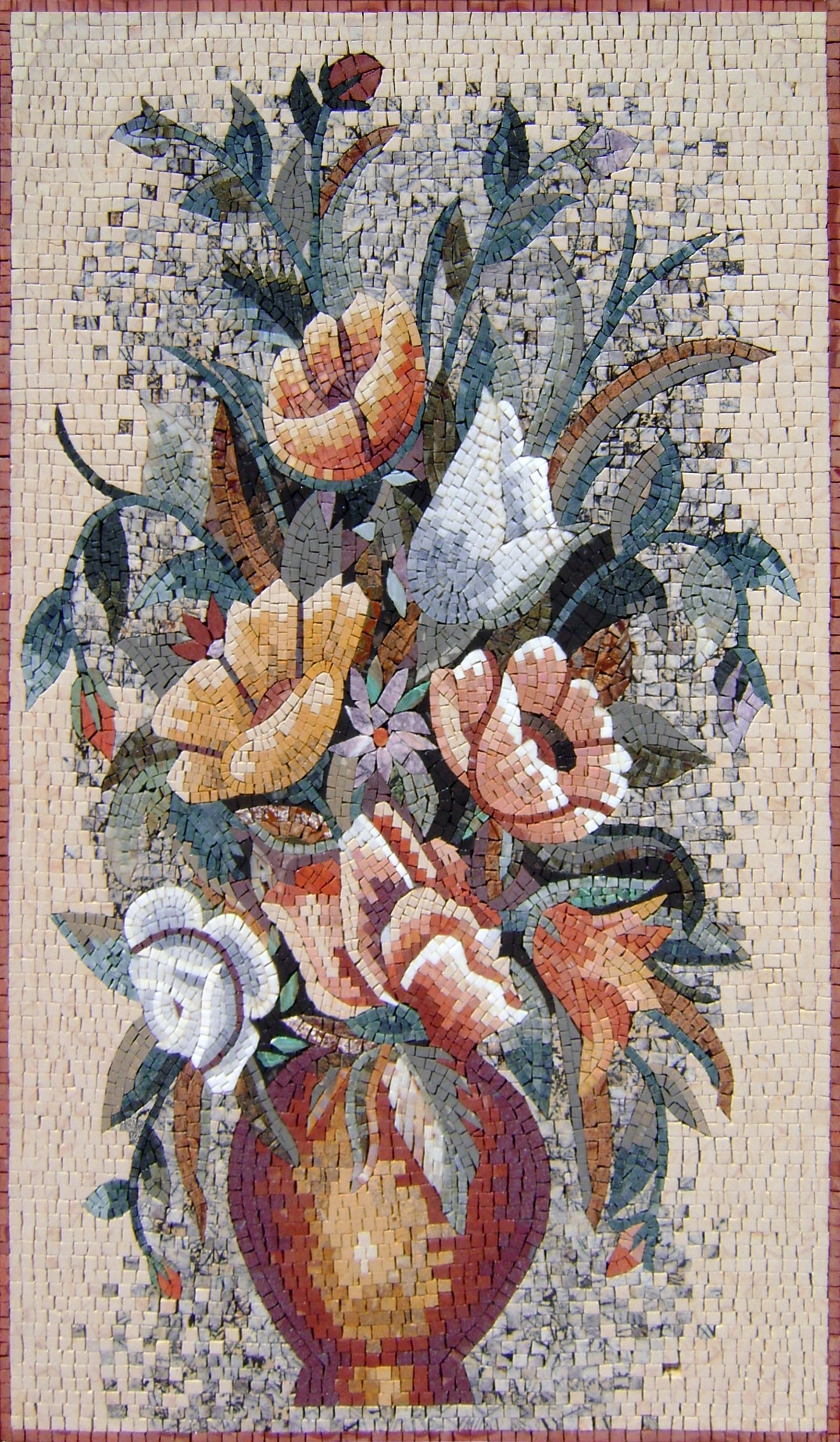 Handmade Marble Mosaic Rose Art: Floral Vase Decor (44” x 28”)