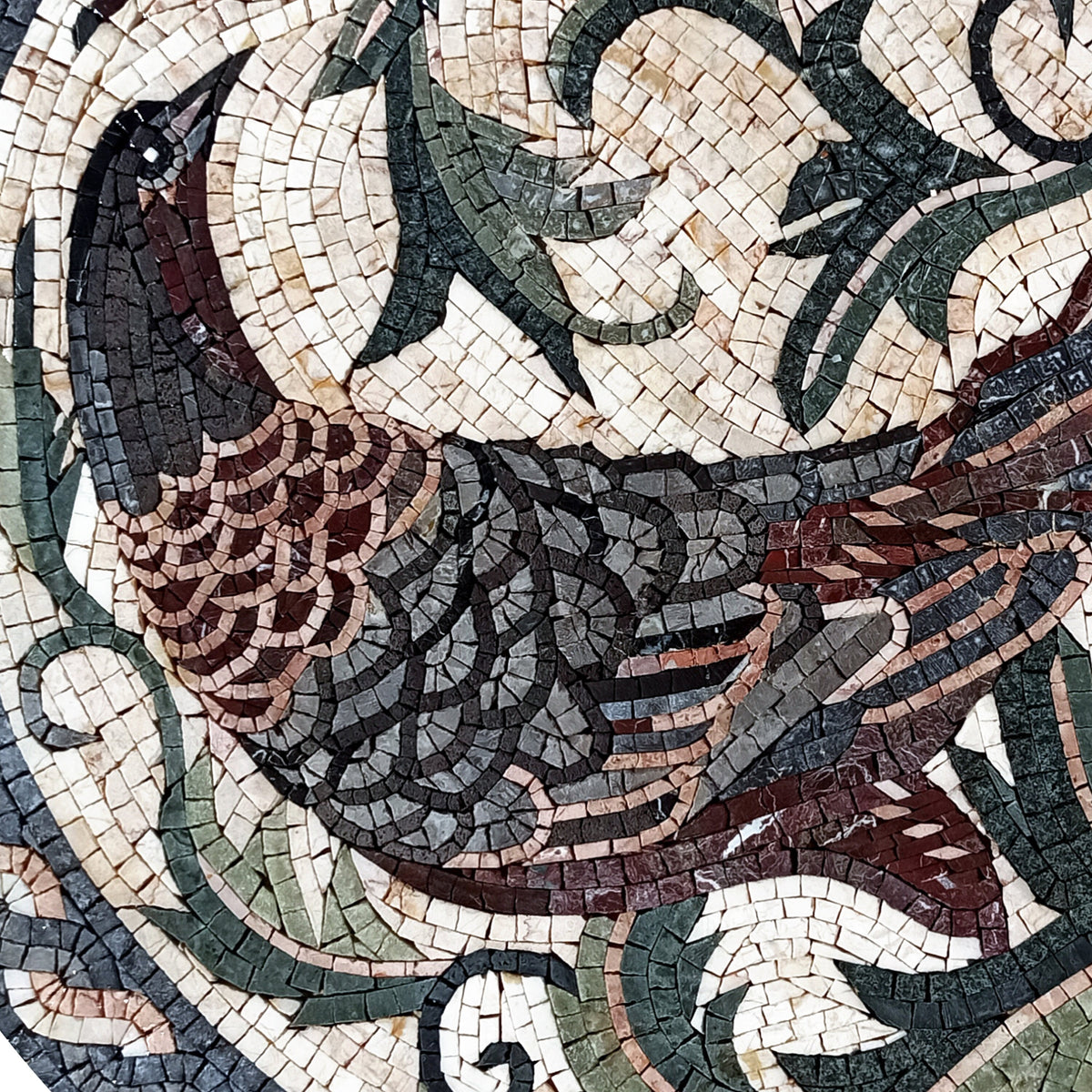Handmade Marble Mosaic Tile Art: Pheasant & Leaf Medallion (32")