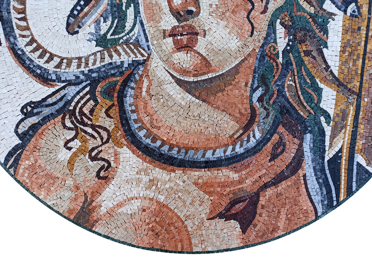 Tethys Goddess Mosaic Tile Mural: Handmade Stone Art (40x40")