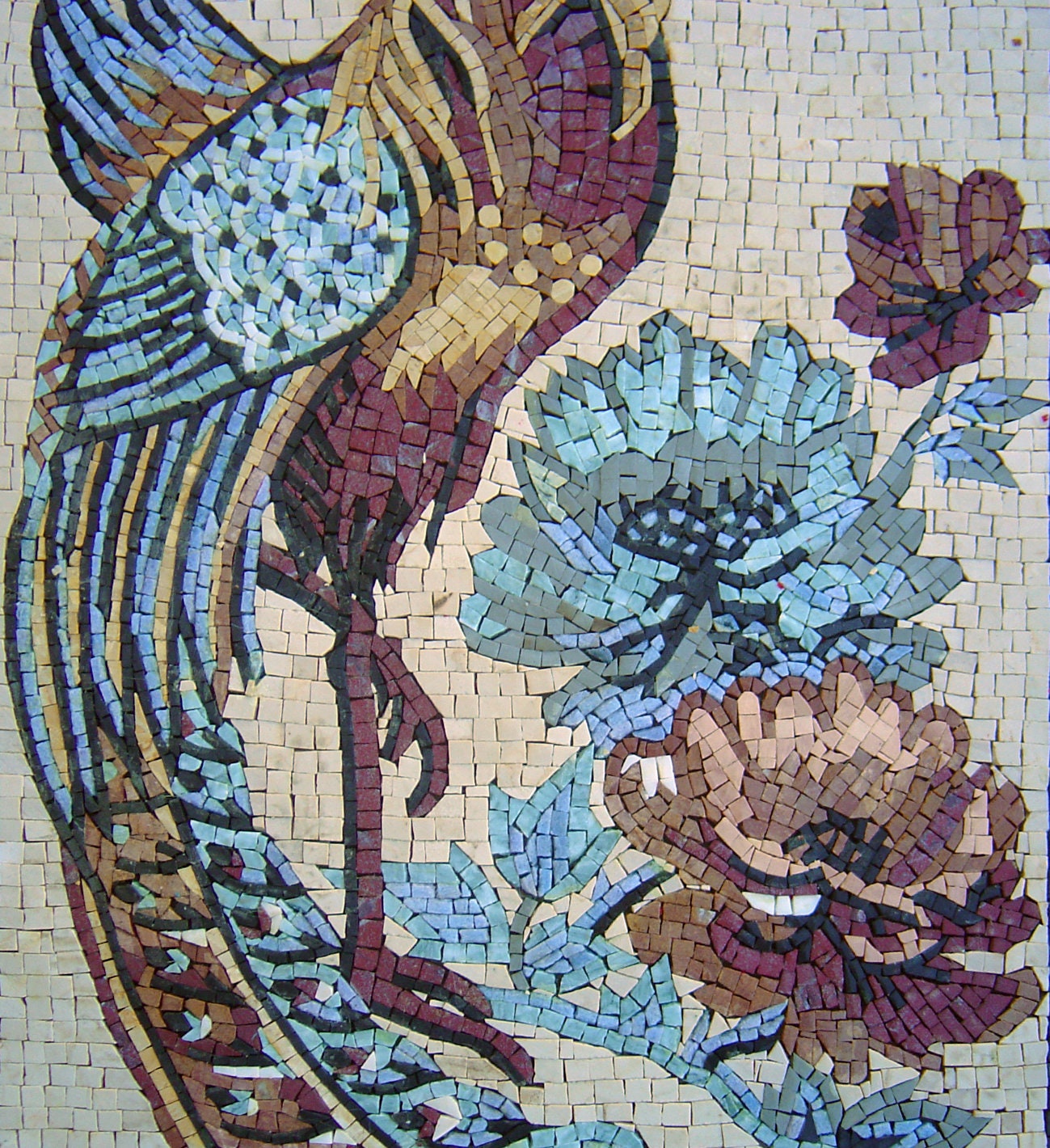 Handmade Peafowl Mosaic Mural: Marble Tile Wall Art (40x20)