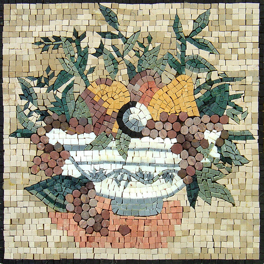 FRUIT BOWL ART - Kitchen Backsplash Mosaic Wall Art - Square-Shaped Fruit Bowl Mosaic Tile and Backsplash