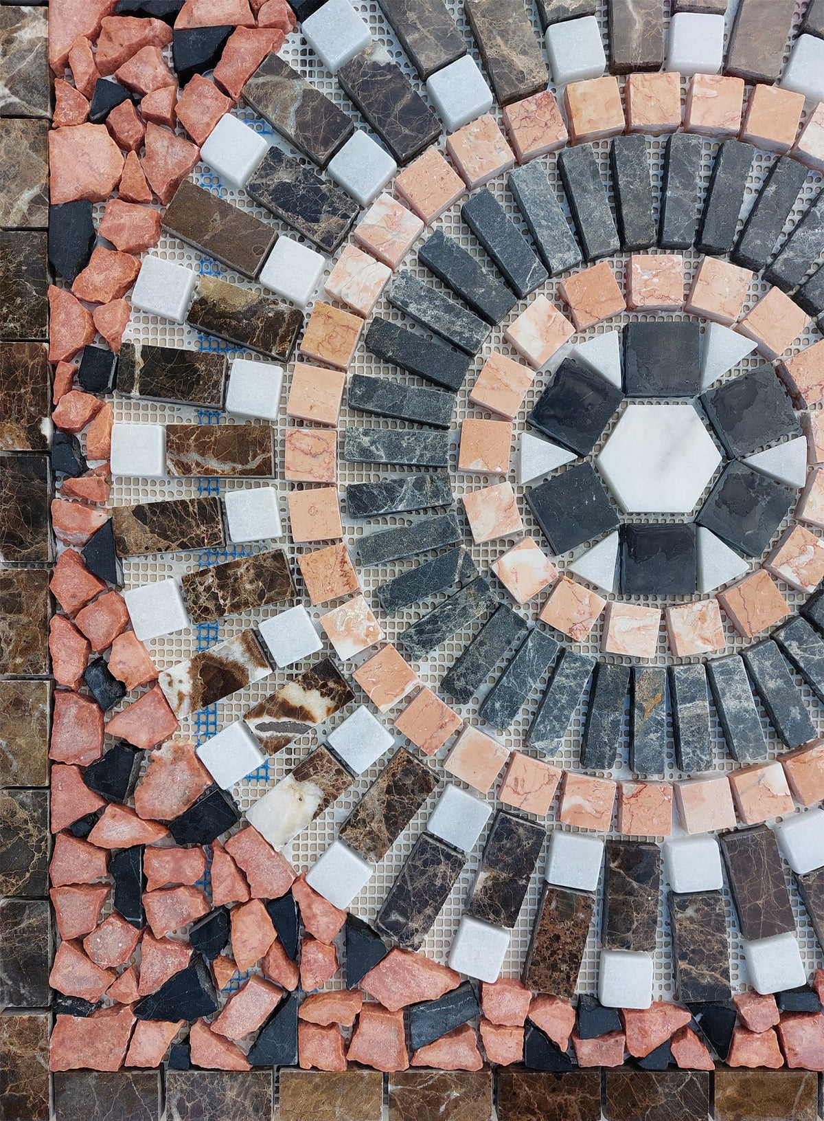 Handmade Natural Stone Mosaic: Square Tropical Art, 24"x24"