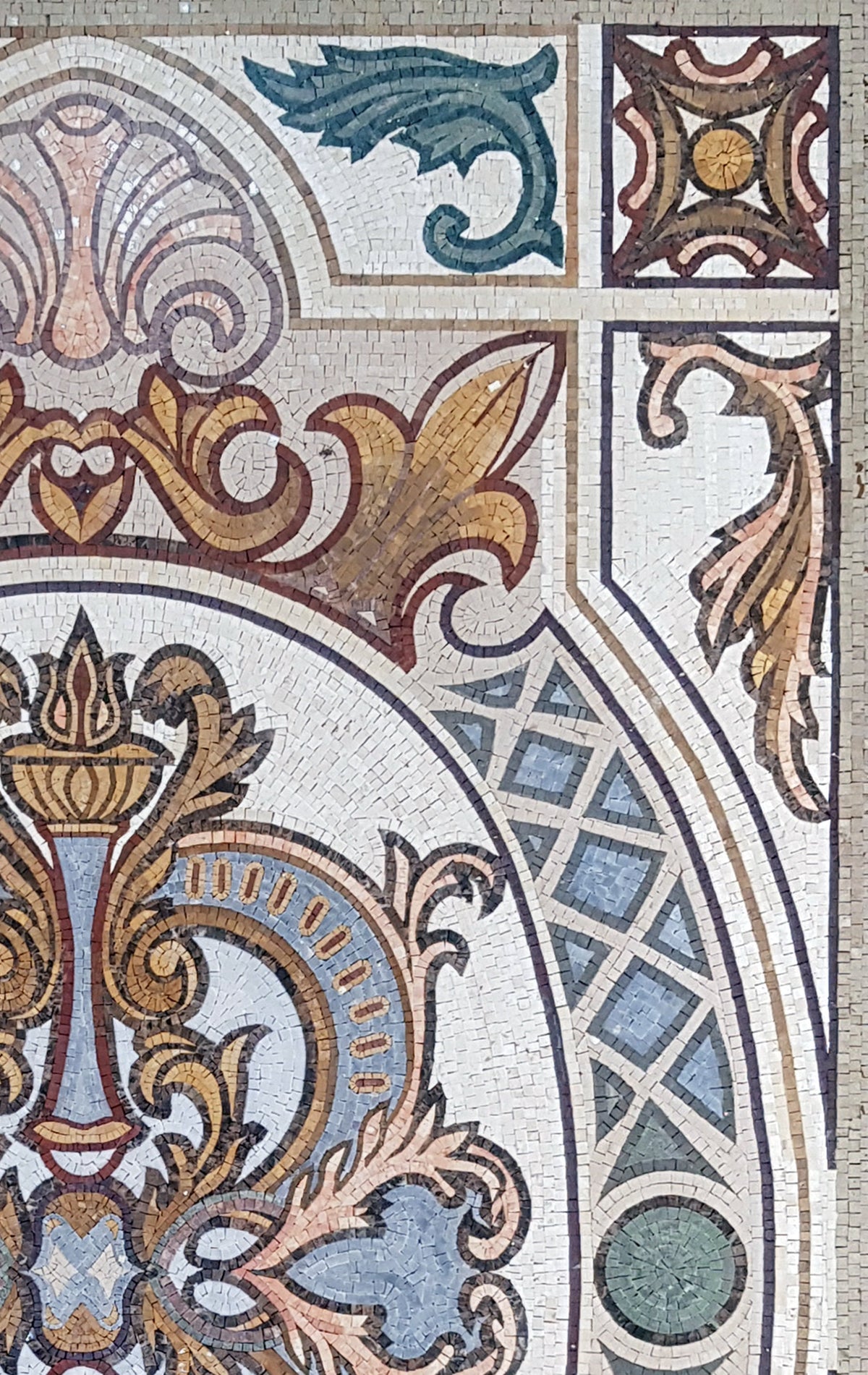 Floral Marble Mosaic Tile Rug: Handmade Art Nouveau Decor (72” x 48”)