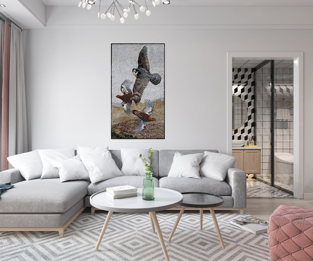 Handmade Eagle Mosaic Tile Art: Indoor/Outdoor Stone Wall Decor