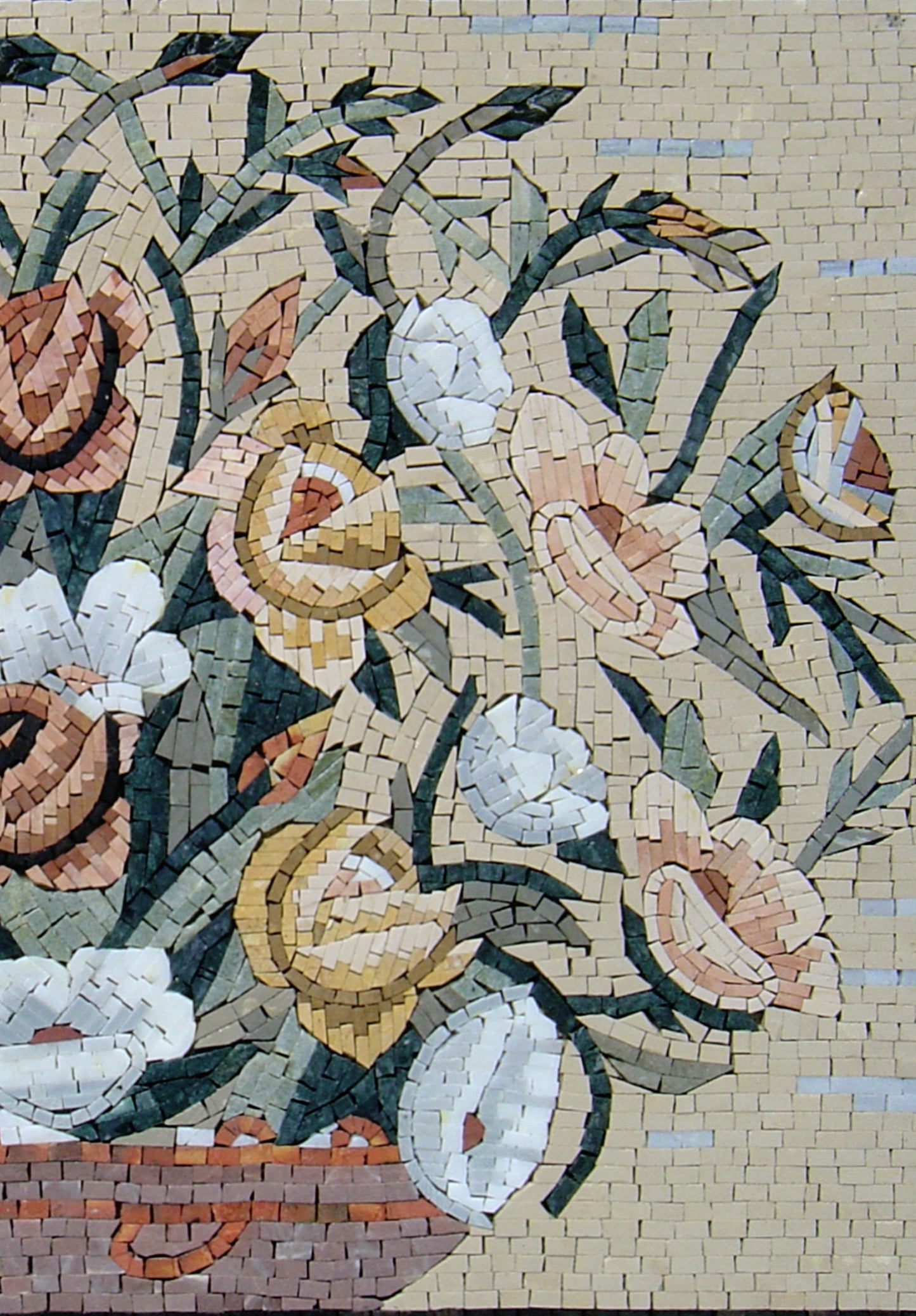 Handmade Marble Mosaic Flower Vase Wall Art - 28” x 24”