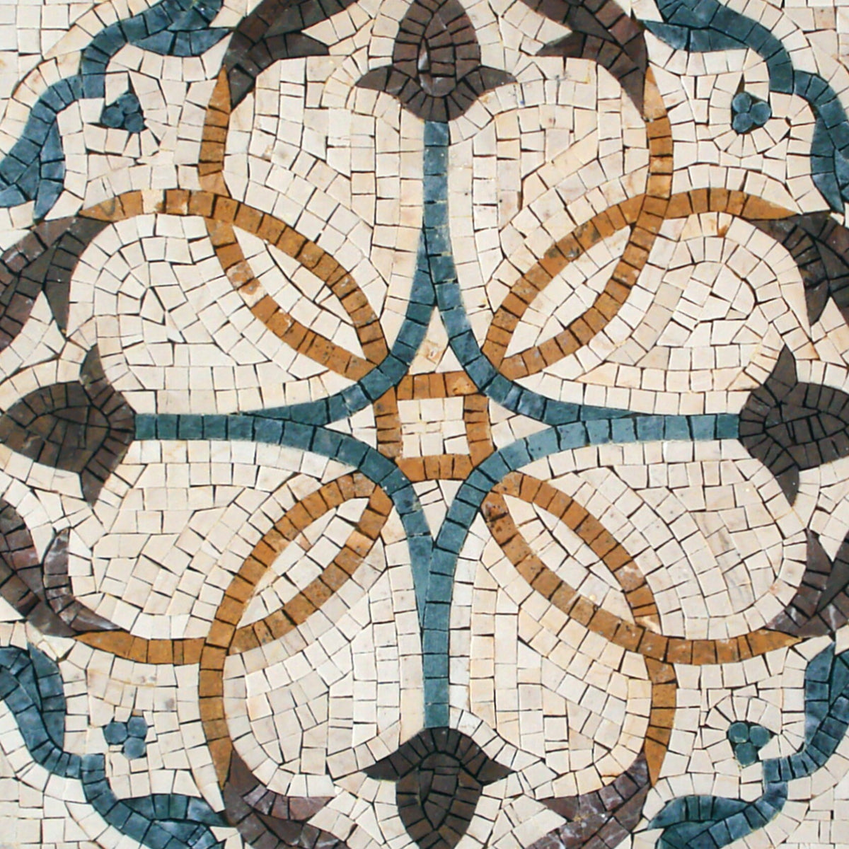 Floral Marble Mosaic Tile: 24" Elegant Medallion, Handmade