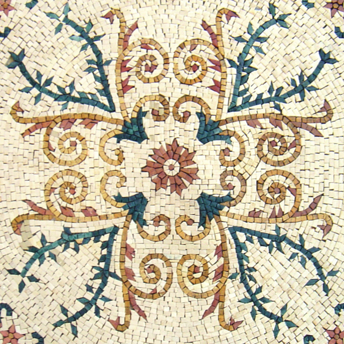 Handmade Floral Marble Mosaic Tile: Botanical Medallion (24 inch)