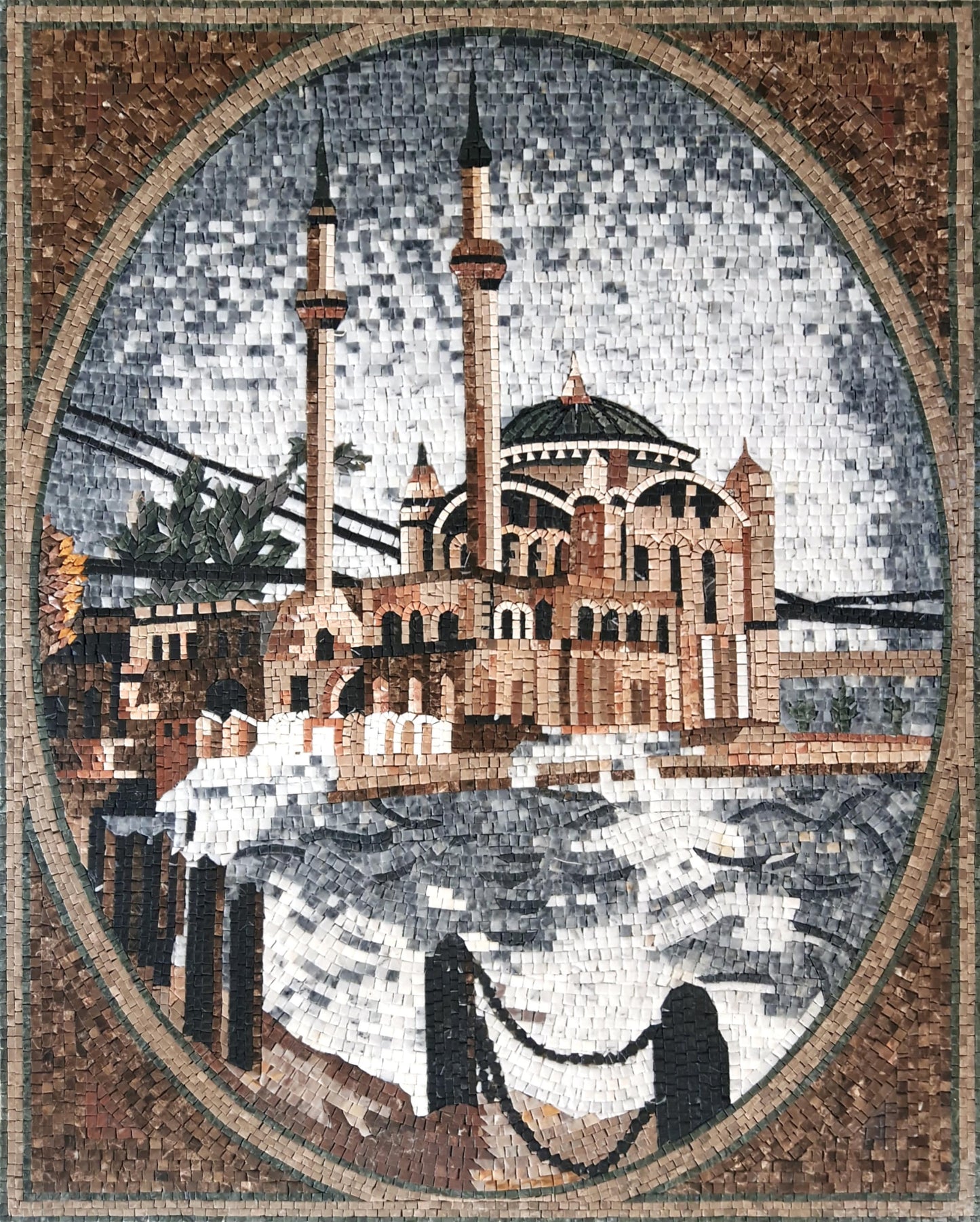 Handmade Marble Mosaic Tile Art: Istanbul Blue Mosque (40” x 32")