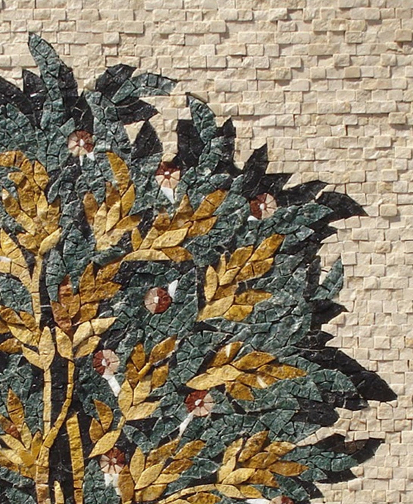 Handmade Tree of Life Mosaic Art Tile: Lion & Deer (28x28")