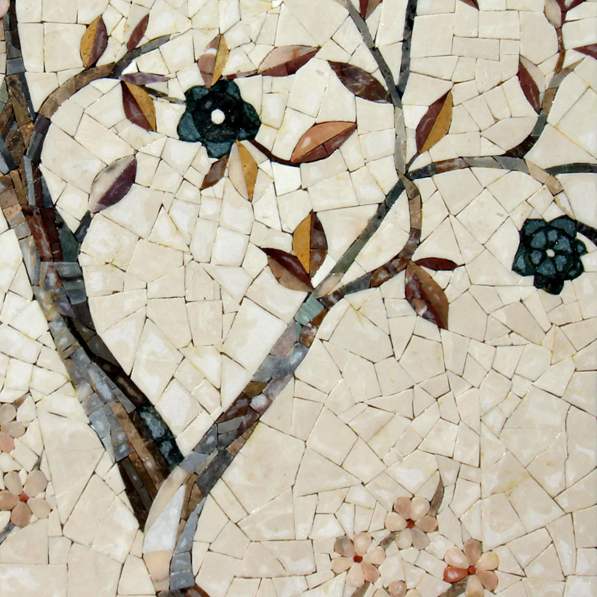 Custom Bird on Tree Mosaic Wall Art – Handmade Marble Tile Medallion, Nature-Inspired Decor