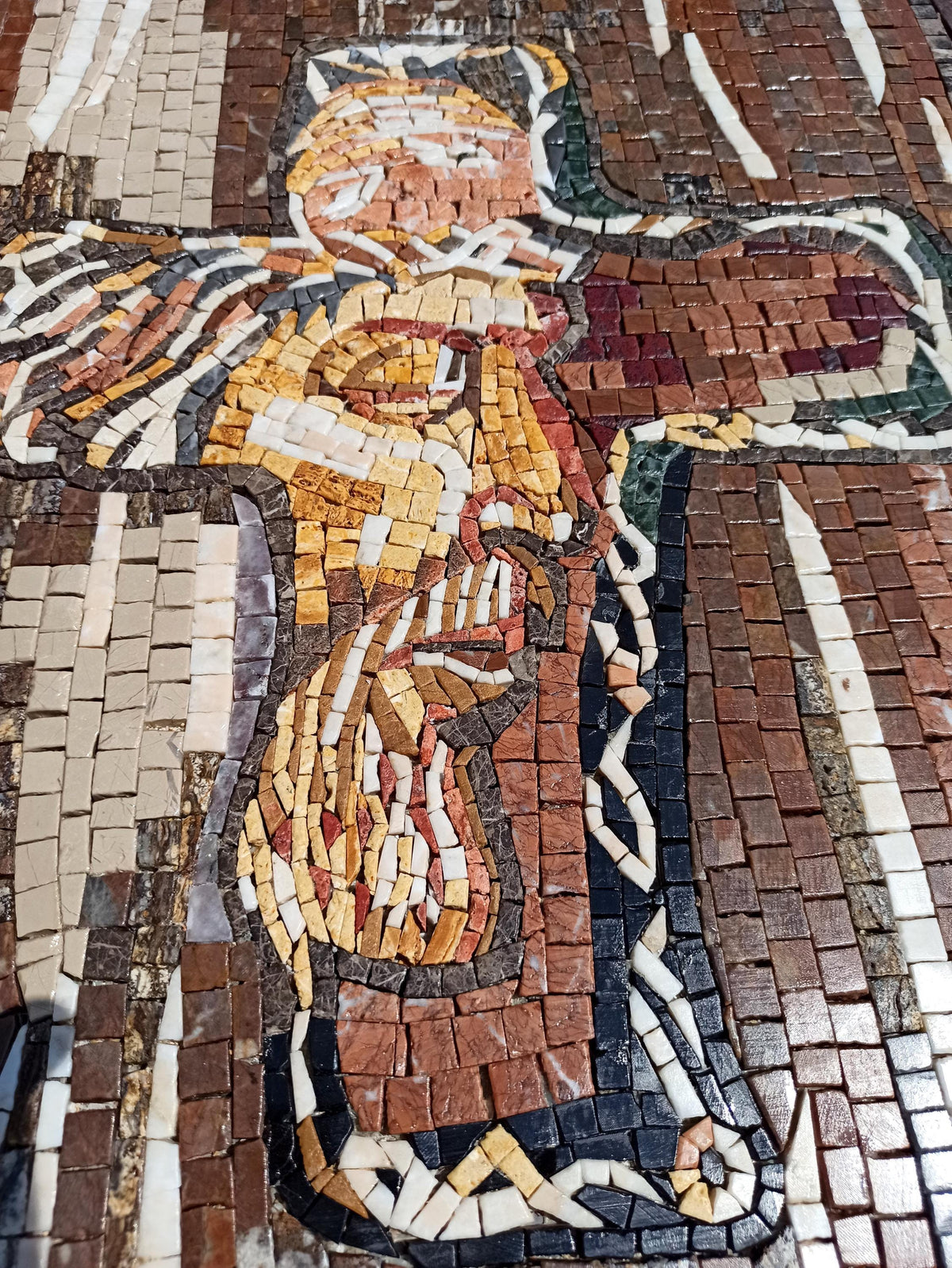 Handmade Marble Mosaic Wall Art: Jesus Profile in Cross Frame