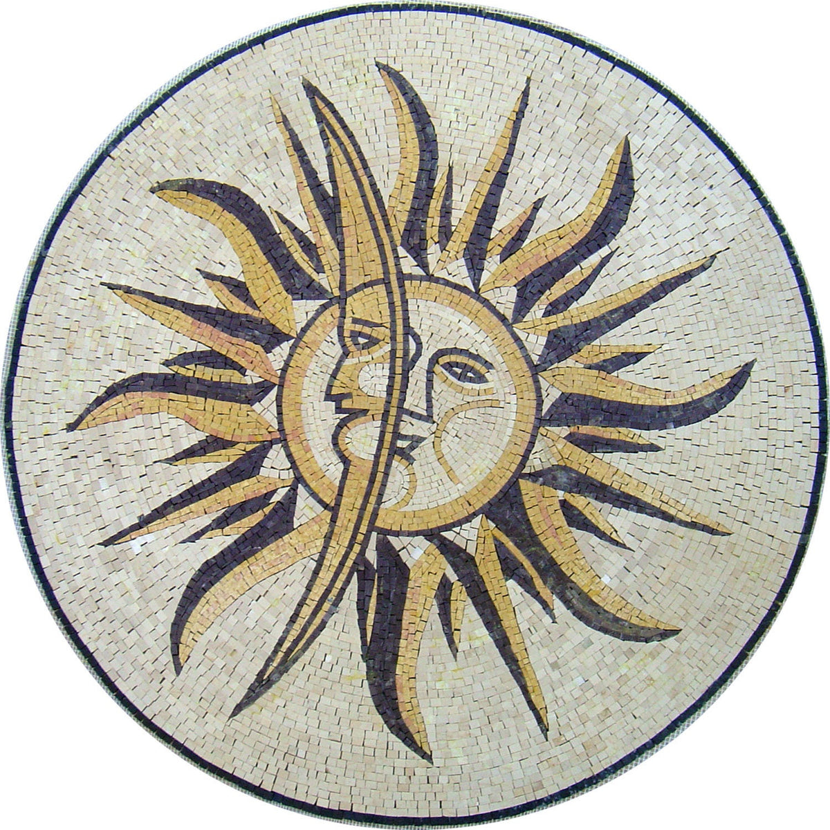 Sun Face Marble Mosaic Medallion - Handmade Art Tile Décor (40")