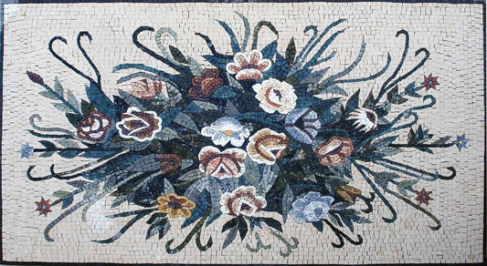 Handmade Marble Mosaic Rose Art: Floral Wall Decor (52” x28”)
