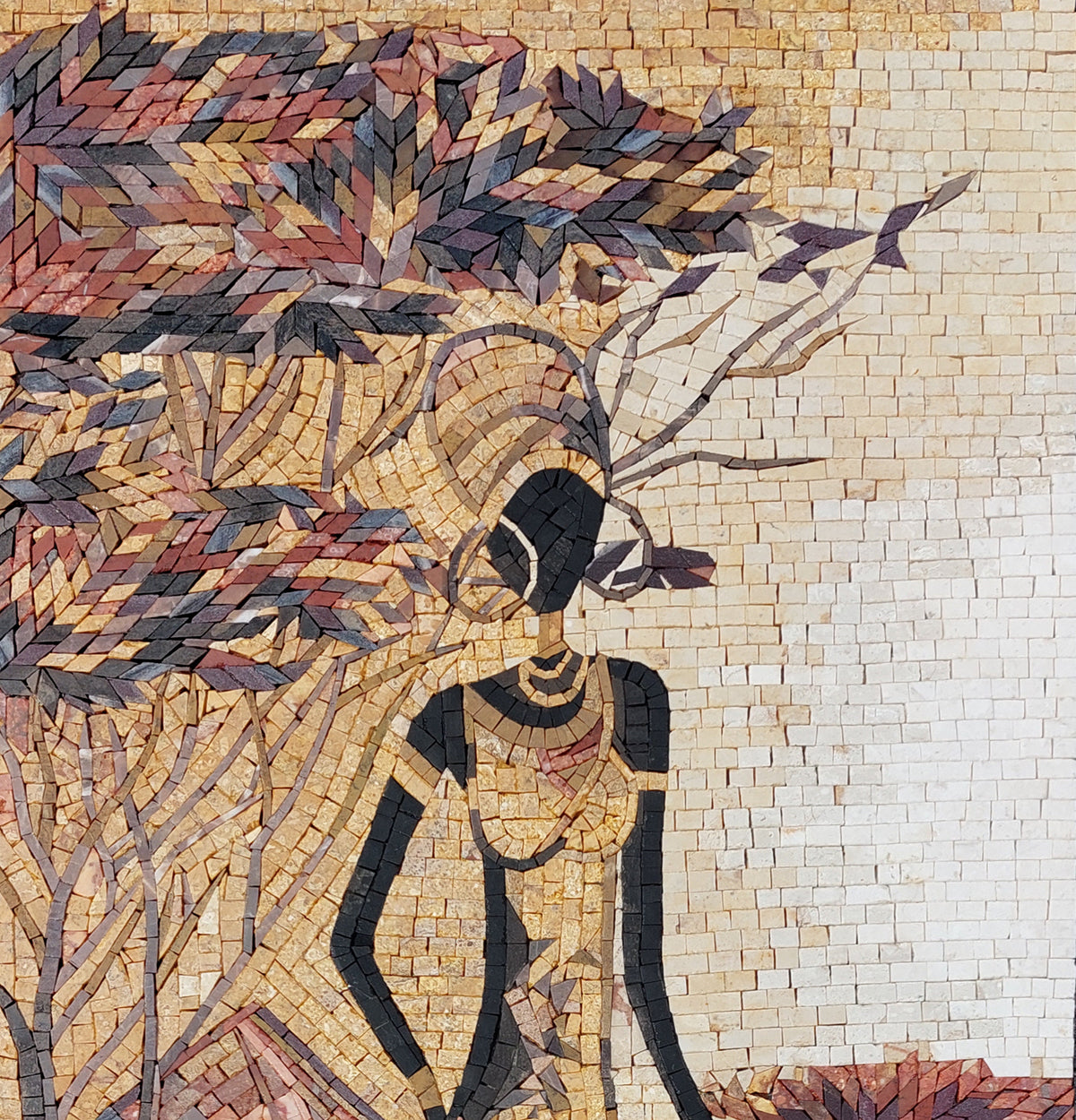Handmade Farmer Woman Mosaic Tile Art: 32" x 16" Marble Stone