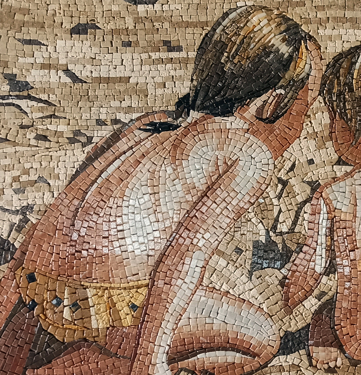 Handmade Beach Mosaic Tile: Children Playing in Sand, Marble Medallion (36" Diameter)