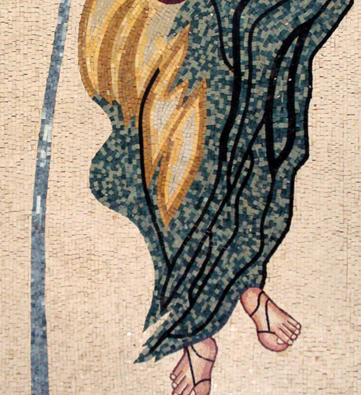 Handmade Marble Mosaic Tile: Woman Carrying Hydria Reproduction Art