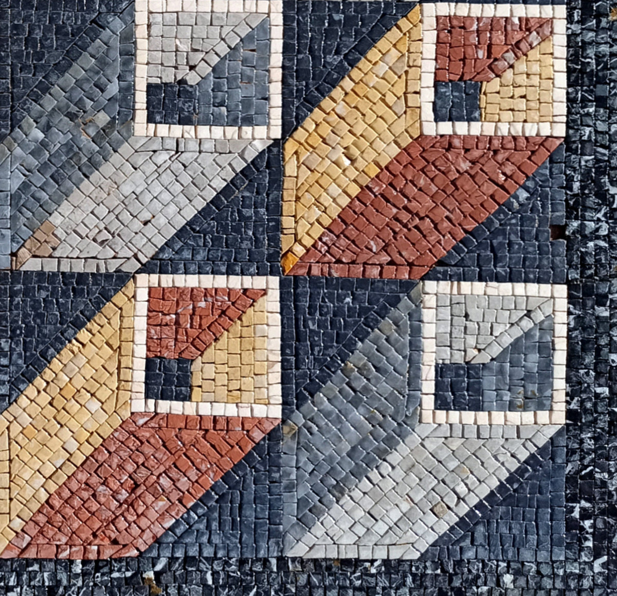 Geometric Square Marble Mosaic Tile Art: 40" Handmade Wall Decor