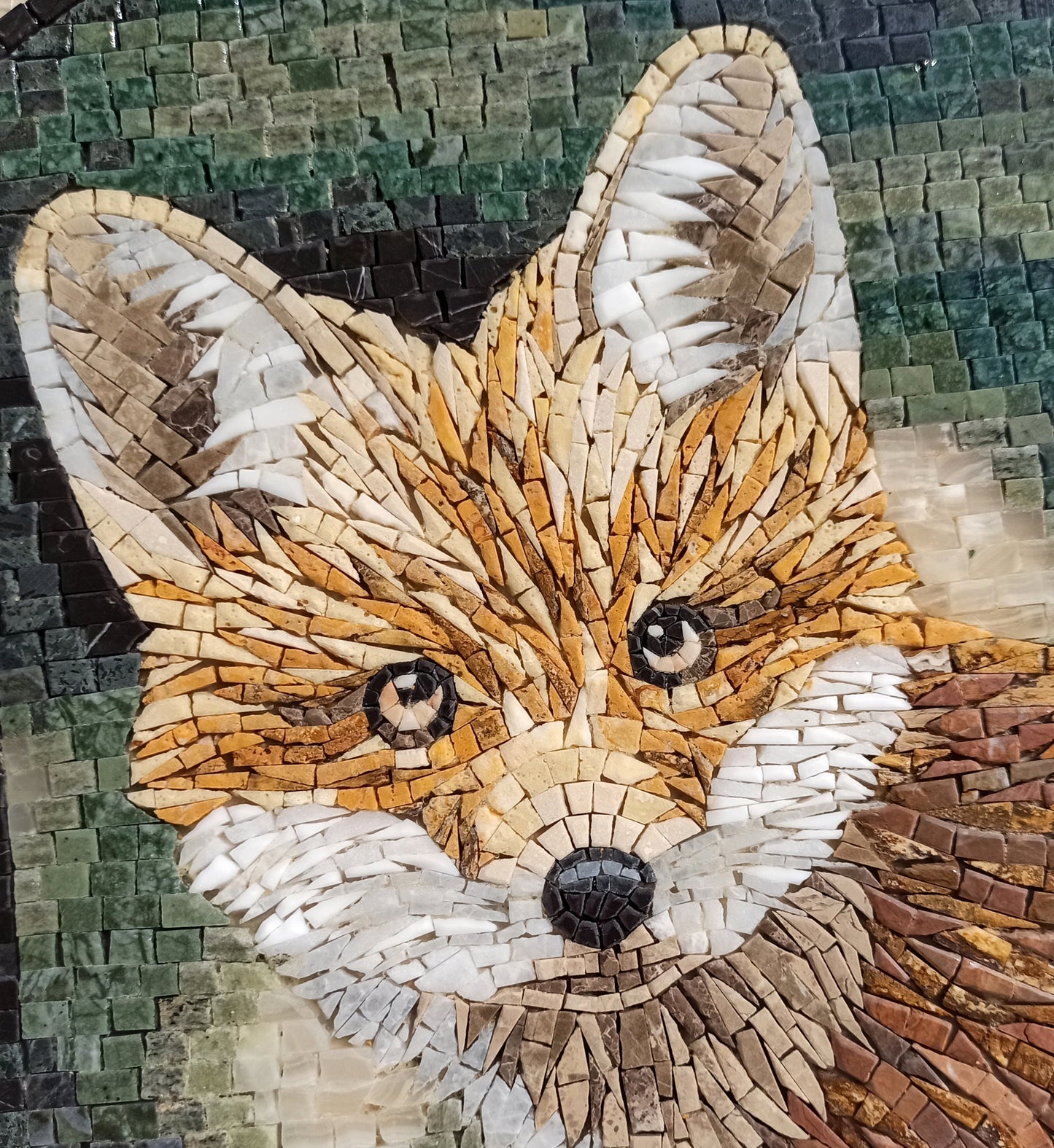 Handmade Fox Mosaic Tile Art: Round Marble Medallion (32" Diameter)