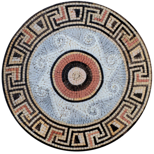 24" Handmade Radiant Sunburst Medallion: Exquisite Marble Mosaic Art Tile - Customization available