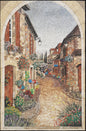 Handmade Marble Mosaic Mural: Botanical European Village Scene