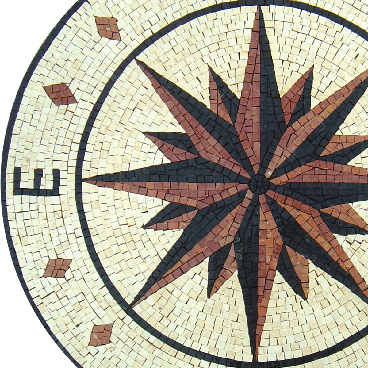 Nautical Compass Mosaic Tile: Handmade Wind Rose Medallion (40" Diameter)