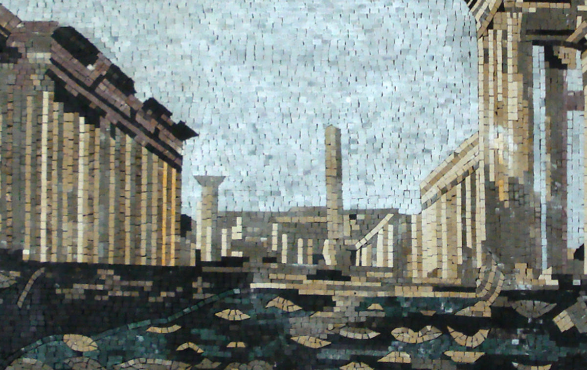Syria Mosaic Tile Art: Handmade Marble Landmark Wall Decor