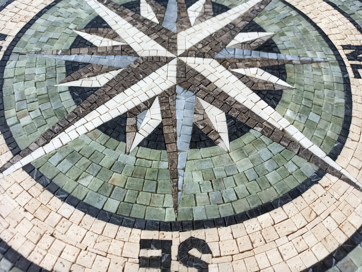 NAUTICAL COMPASS MURALS | Round Shape Flooring Mosaic Tiles for Home Decor | Indoor and Outdoor Tiles for New Home