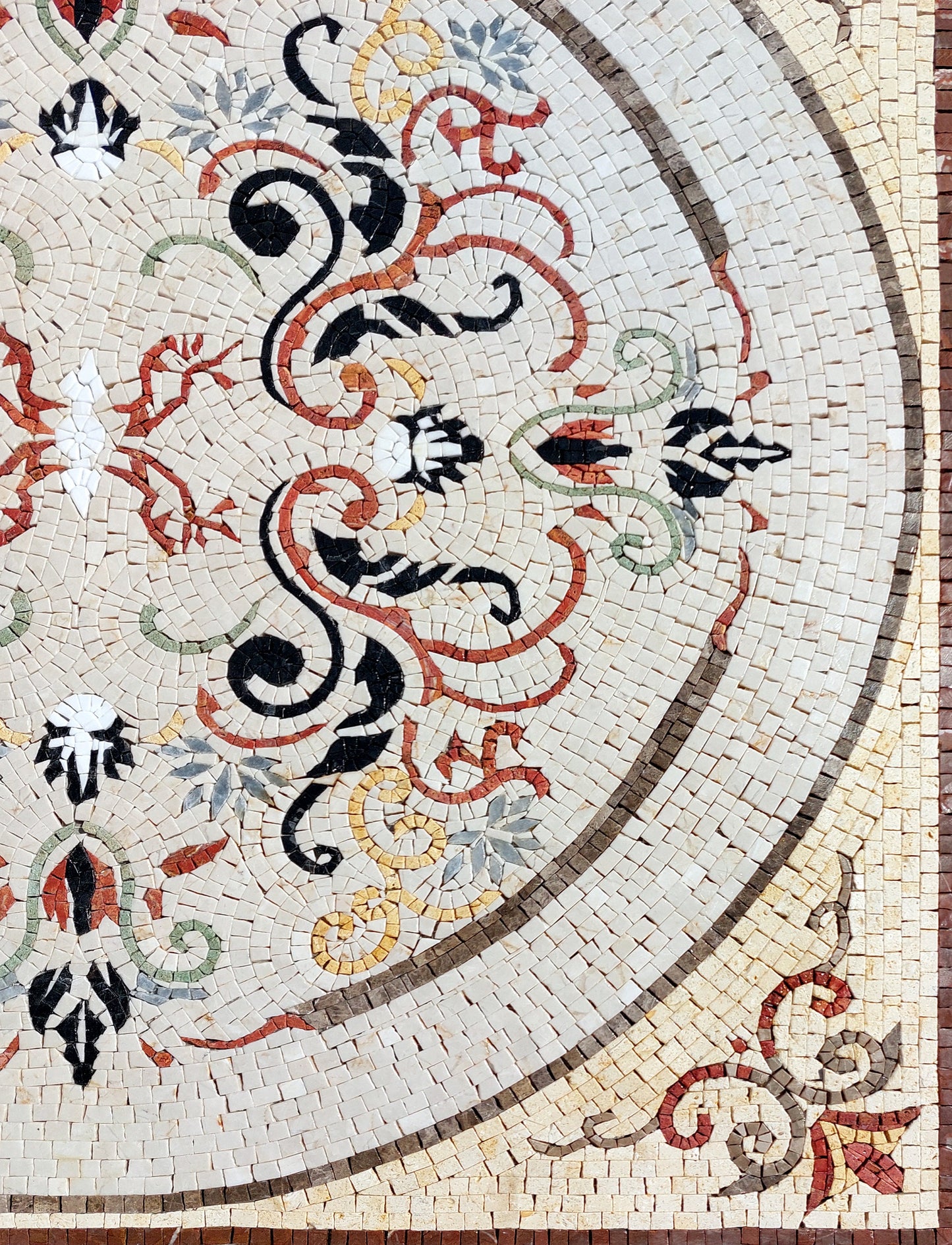 Handmade Floral Mosaic Tile: Geometric Marble Mural (32x32)