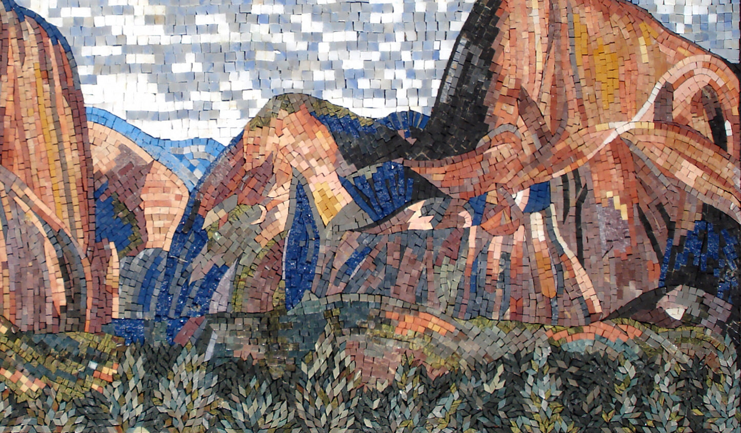 LS039 Landscape Mountains Sky Marble Mosaic Art