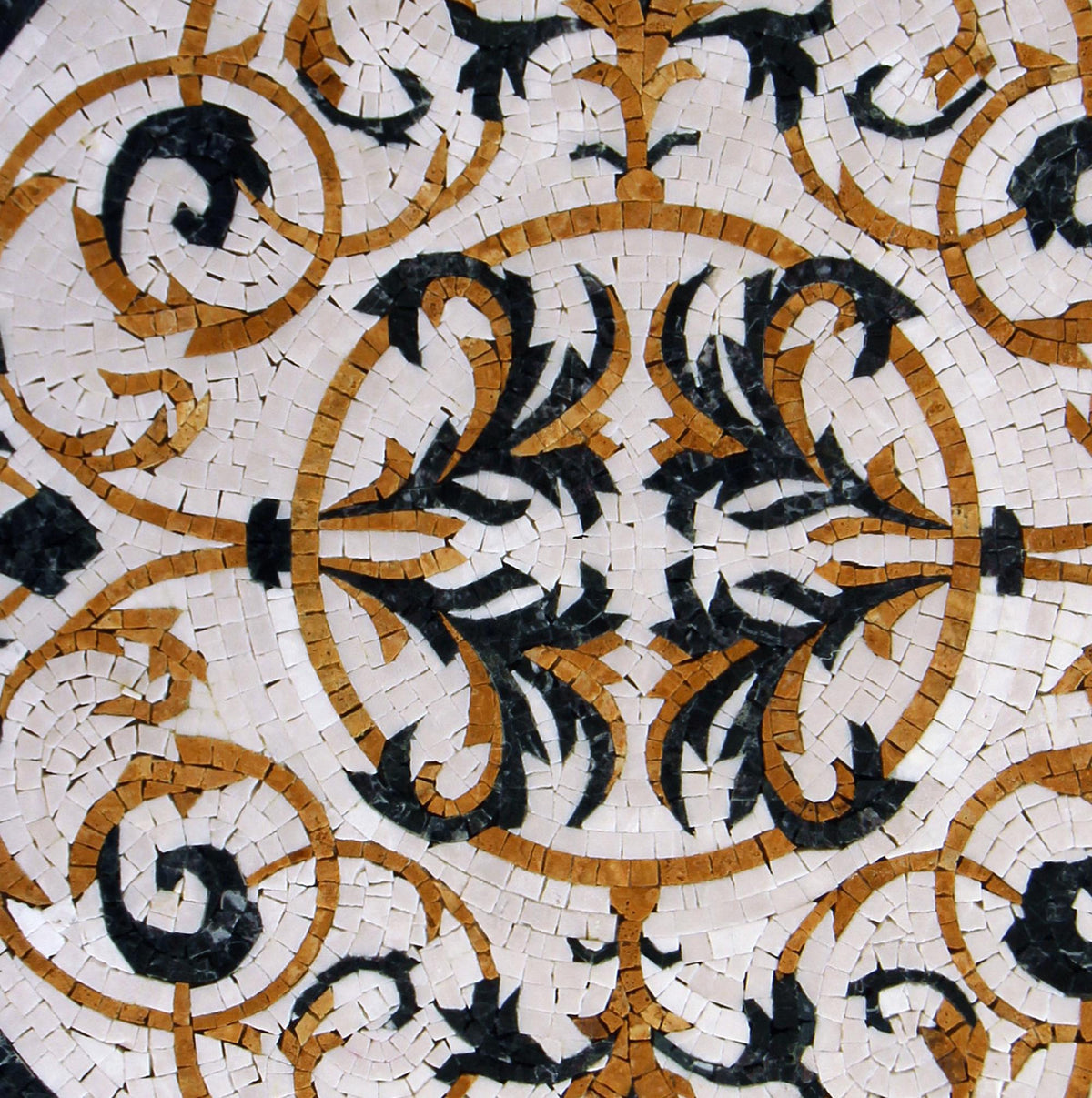 Handmade Marble Mosaic Medallion: 20-Inch Round Geometric Tile Art