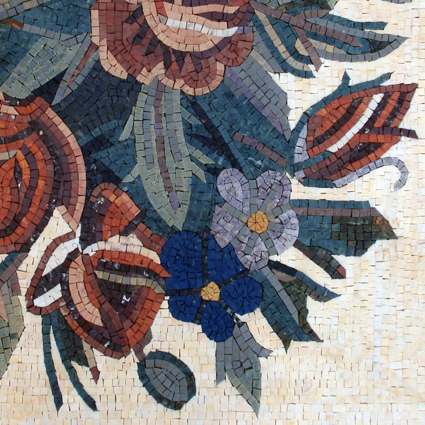 Handmade Marble Mosaic Wall Art: Red Roses & Mixed Flowers (36"x36")