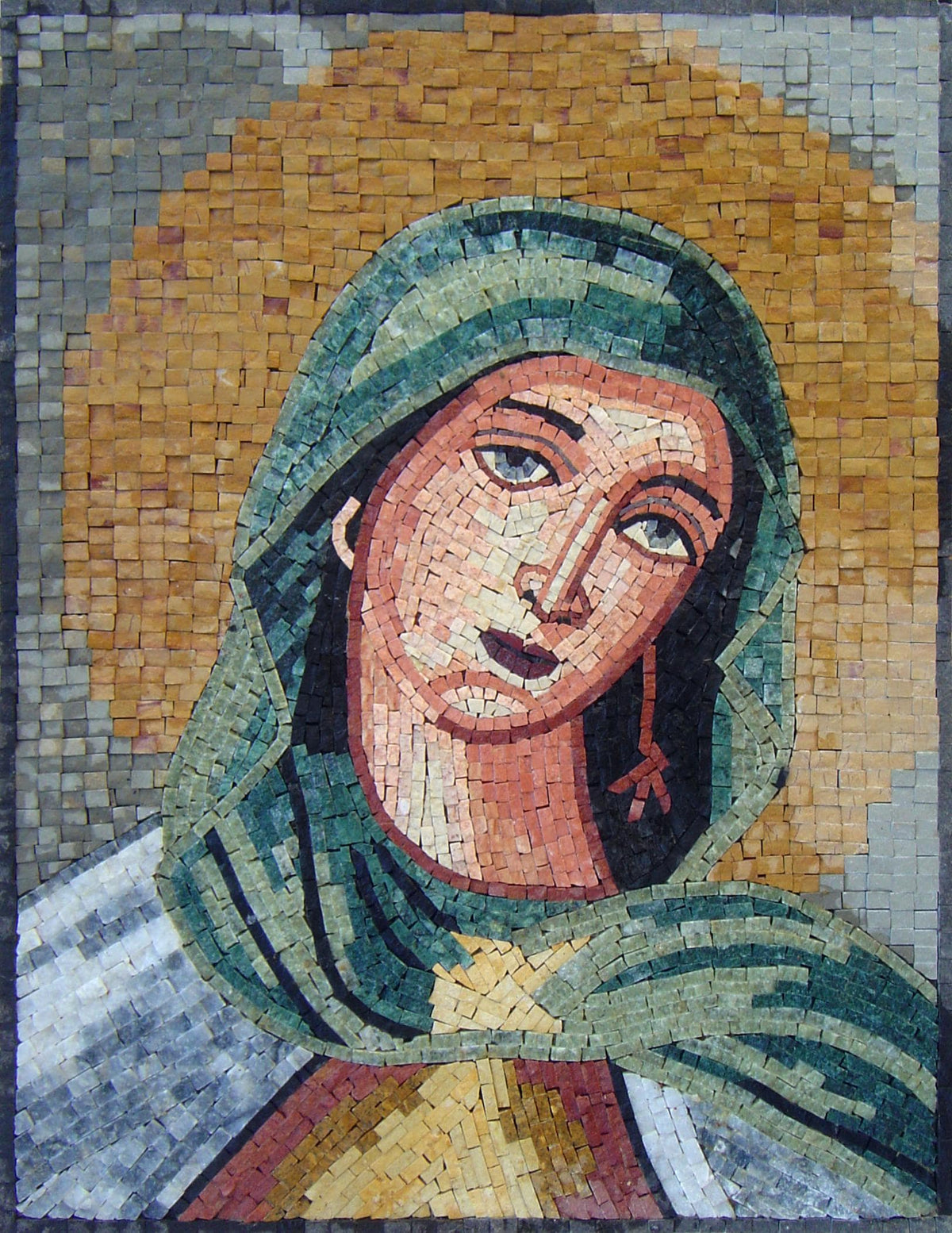18"x28" Virgin Mary Icon Mosaic – Byzantine Religious Decor, Custom Sacred Portrait, Customization available