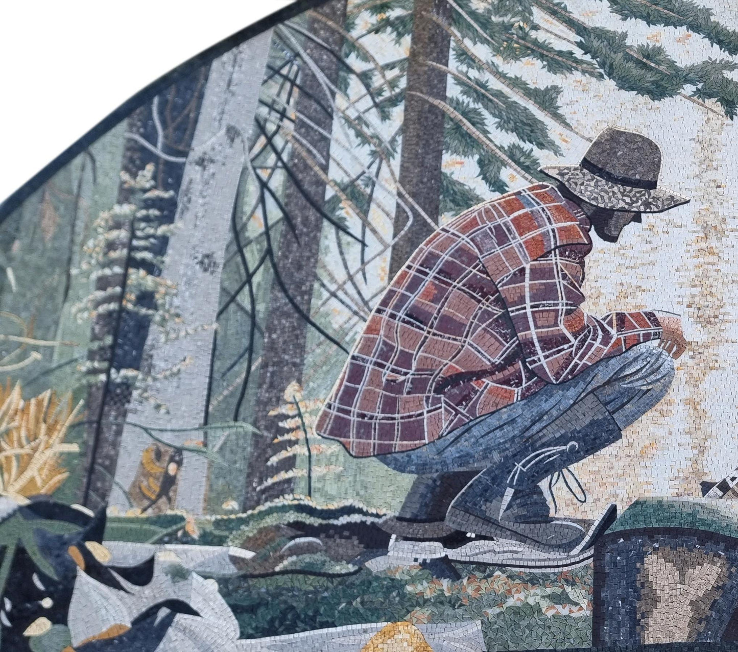 120"x50" Man with Deer Mosaic Wall Art – Wildlife Scene, Nature-Inspired Home Decor, customization available