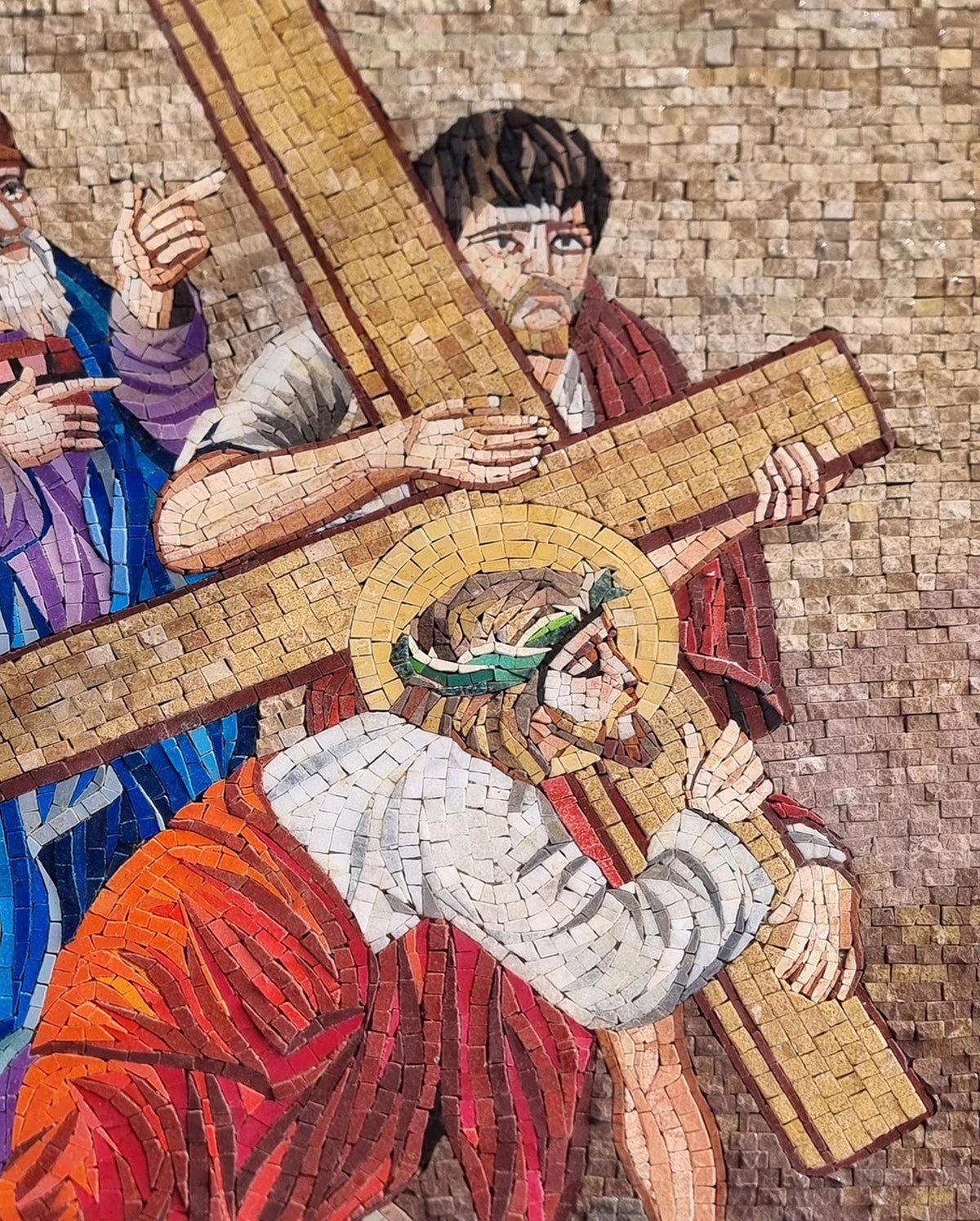 36"x28" Jesus on the Cross Mosaic Wall Art , Religious Christian Home Decor, Sacred Icon Design, customization available