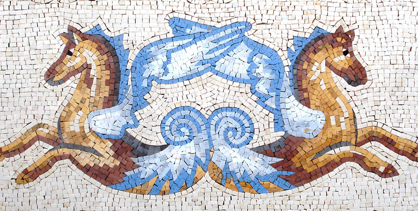 Flying Horse Mosaic Tile Art: Handmade Marble Wall Mural (48” x 24”)