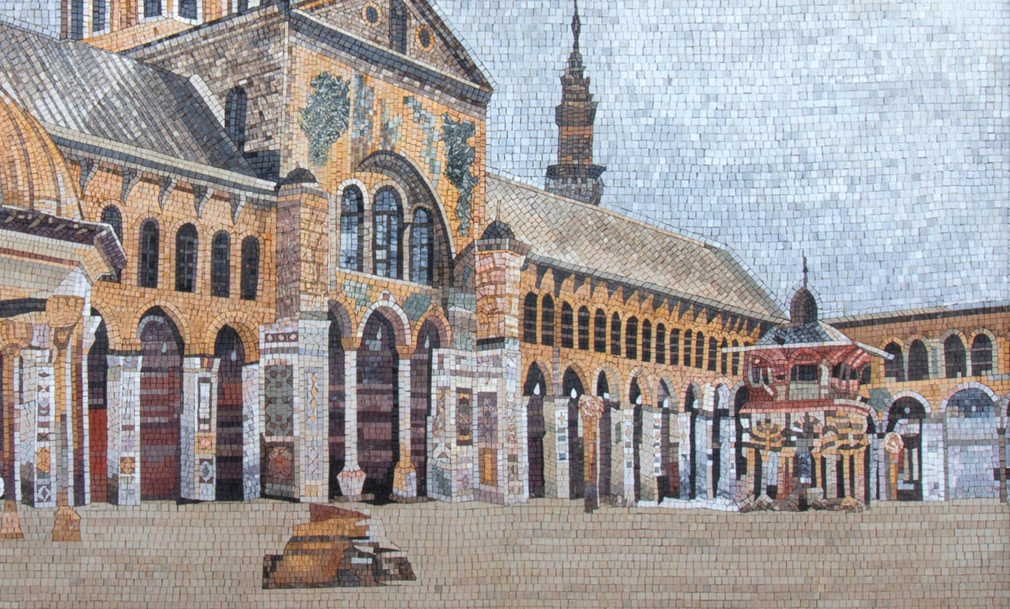Umayyad Mosque Mosaic: Handmade Marble Tile Mural (80” x 48”)