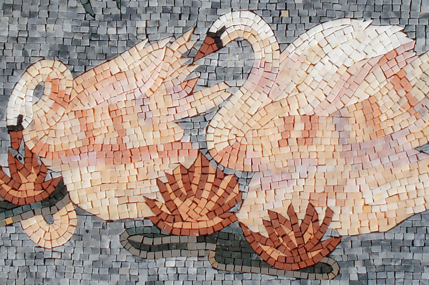 Swan Mosaic Tile Art: Handmade Marble Mural (36" x 24")