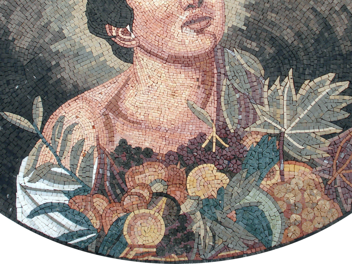 Handmade Caravaggio Mosaic Tile Art: Boy with Basket of Flowers