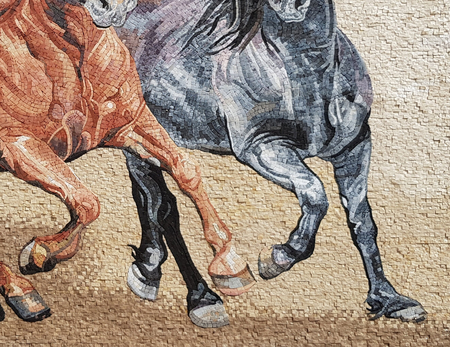 Handmade Horse Mosaic Tile Art: Marble Animal Mural (48” x 56”)
