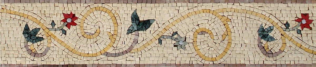 6″ Swirled Gold Vine with Multicolored Flowers Border Mosaic